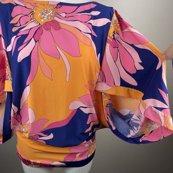 Trina Turk M Breeze Floral Swimsuit Jersey Cover Up Retro Caftan Tunic Dress - Picture 4 of 12